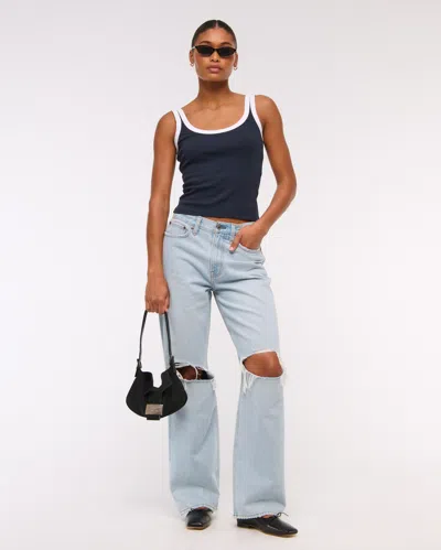 Abercrombie & Fitch Curve Love Mid Rise Slouchy Jean In Blue