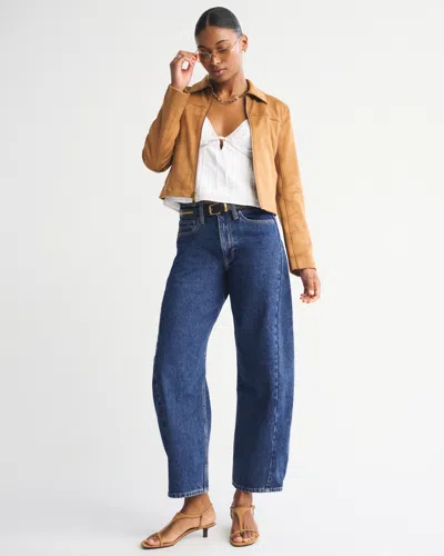 Abercrombie & Fitch Curve Love Mid Rise Barrel Jean In Blue