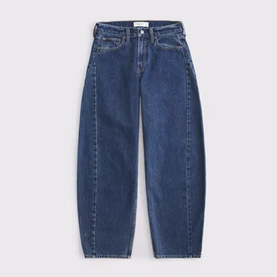 Abercrombie & Fitch Curve Love Mid Rise Barrel Jean In Blue
