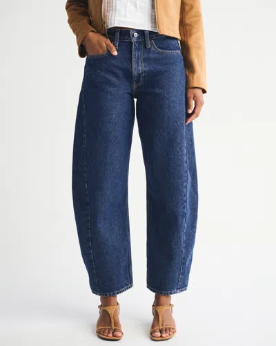 Abercrombie & Fitch Curve Love Mid Rise Barrel Jean In Blue
