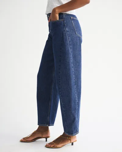 Abercrombie & Fitch Curve Love Mid Rise Barrel Jean In Blue