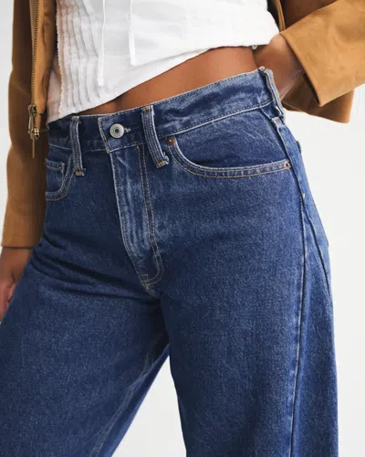 Abercrombie & Fitch Curve Love Mid Rise Barrel Jean In Blue