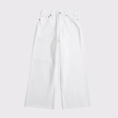 Abercrombie & Fitch Curve Love High Rise Cropped Wide Leg Jean In White