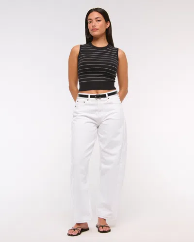 Abercrombie & Fitch Curve Love Mid Rise Barrel Jean In White