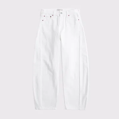 Abercrombie & Fitch Curve Love Mid Rise Barrel Jean In White