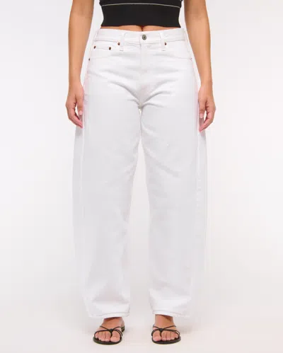 Abercrombie & Fitch Curve Love Mid Rise Barrel Jean In White