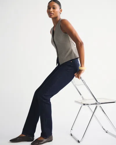 Abercrombie & Fitch Curve Love Mid Rise 90s Straight Jean In Blue