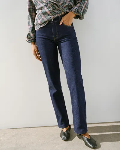 Abercrombie & Fitch Curve Love Mid Rise 90s Straight Jean In Blue