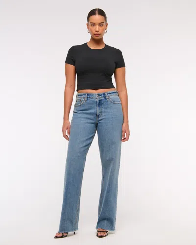 Abercrombie & Fitch Curve Love Low Rise Baggy Jean In Blue