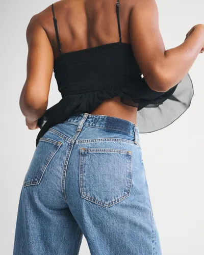 Abercrombie & Fitch Curve Love High Rise Wide Leg Jean In Blue