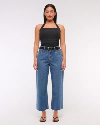 Abercrombie & Fitch Curve Love High Rise Cropped Wide Leg Jean In Blue