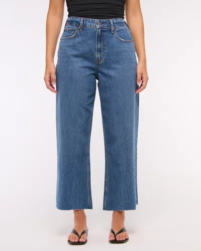 Abercrombie & Fitch Curve Love High Rise Cropped Wide Leg Jean In Blue