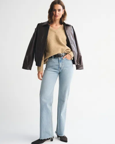 Abercrombie & Fitch High Rise 90s Relaxed Raw Hem Jean In Black