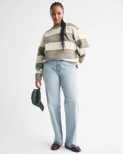 Abercrombie & Fitch Curve Love High Rise 90s Relaxed Raw Hem Jean In Blue