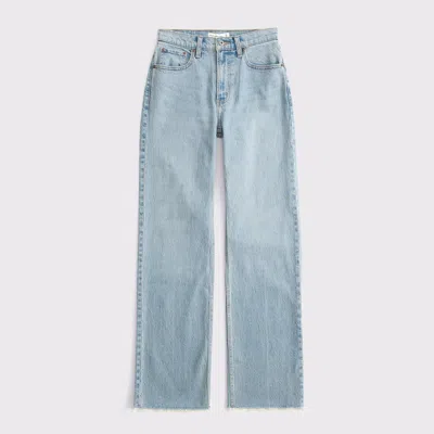 Abercrombie & Fitch Curve Love High Rise 90s Relaxed Raw Hem Jean In Blue