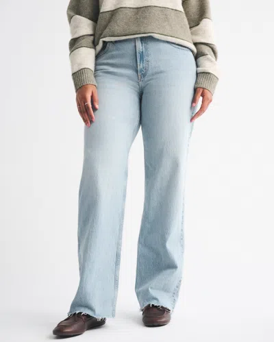 Abercrombie & Fitch Curve Love High Rise 90s Relaxed Raw Hem Jean In Blue