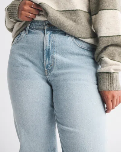 Abercrombie & Fitch Curve Love High Rise 90s Relaxed Raw Hem Jean In Blue