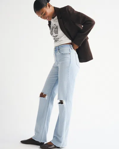 Abercrombie & Fitch Curve Love High Rise 90s Relaxed Raw Hem Destroy Jean In Blue