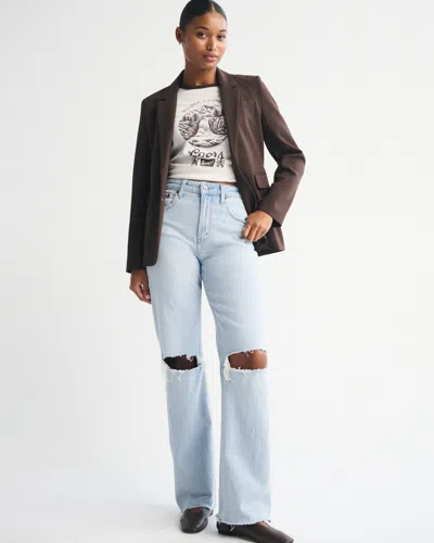 Abercrombie & Fitch Curve Love High Rise 90s Relaxed Raw Hem Destroy Jean In Blue
