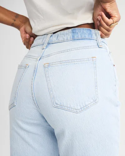 Abercrombie & Fitch Curve Love High Rise 90s Relaxed Raw Hem Destroy Jean In Blue