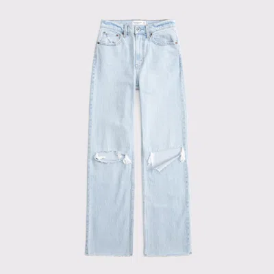 Abercrombie & Fitch High Rise 90s Relaxed Raw Hem Jean In Blue