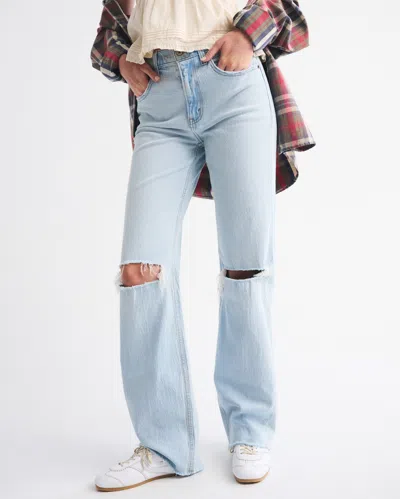 Abercrombie & Fitch High Rise 90s Relaxed Raw Hem Jean In Blue