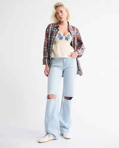 Abercrombie & Fitch High Rise 90s Relaxed Raw Hem Jean In Blue