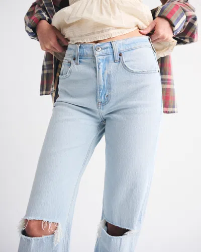 Abercrombie & Fitch High Rise 90s Relaxed Raw Hem Jean In Blue
