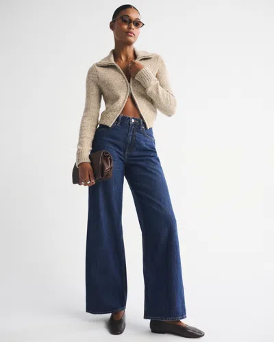 Abercrombie & Fitch Curve Love High Rise Wide Leg Jean In Blue