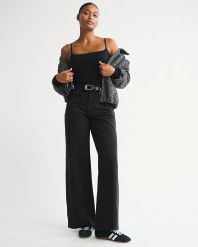 Abercrombie & Fitch Curve Love High Rise Wide Leg Jean In Black