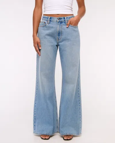 Abercrombie & Fitch Curve Love Mid Rise Baggy Bootcut Jean In Blue