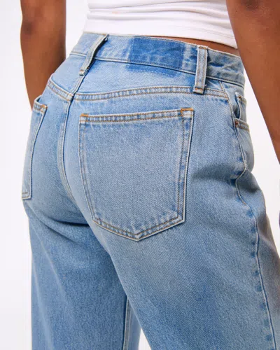 Abercrombie & Fitch Curve Love Mid Rise Baggy Bootcut Jean In Blue