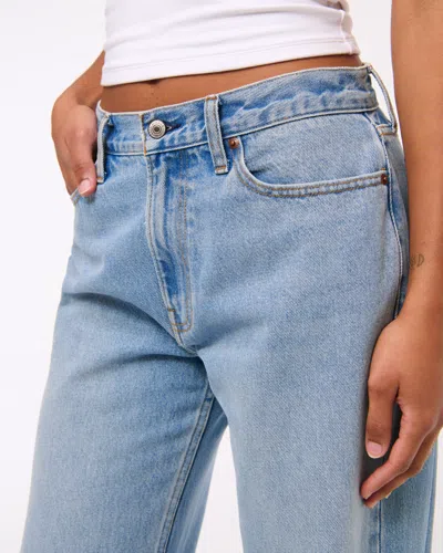 Abercrombie & Fitch Curve Love Mid Rise Baggy Bootcut Jean In Blue
