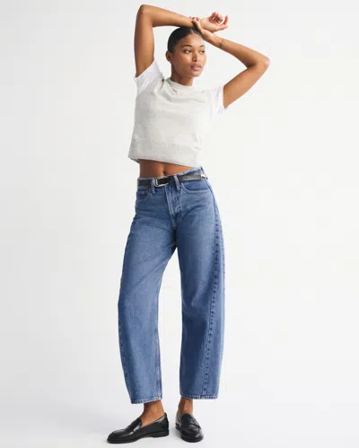 Abercrombie & Fitch Curve Love Mid Rise Barrel Jean In Blue