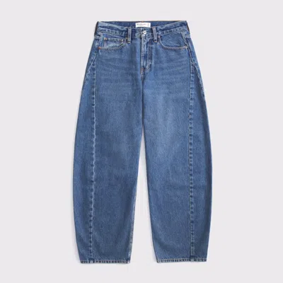 Abercrombie & Fitch Curve Love Mid Rise Barrel Jean In Blue