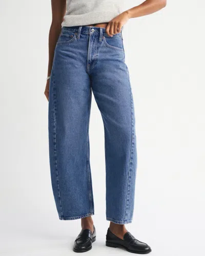 Abercrombie & Fitch Curve Love Mid Rise Barrel Jean In Blue