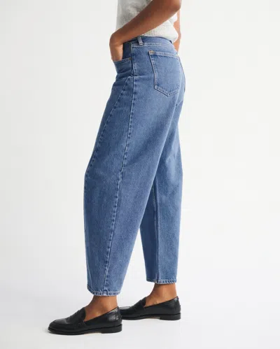 Abercrombie & Fitch Curve Love Mid Rise Barrel Jean In Blue