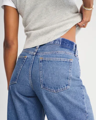 Abercrombie & Fitch Curve Love Mid Rise Barrel Jean In Blue