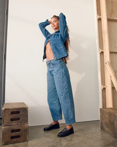 Abercrombie & Fitch Curve Love Mid Rise Barrel Jean In Blue