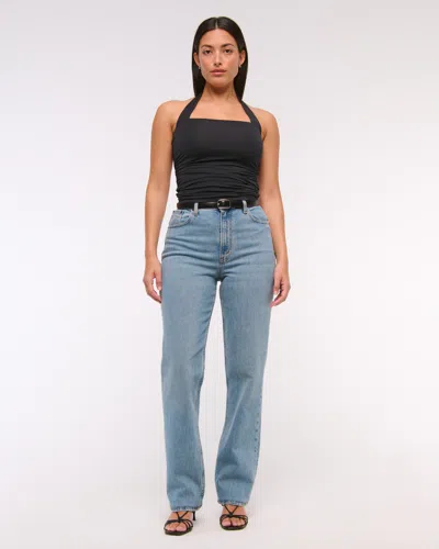 Abercrombie & Fitch Curve Love Ultra High Rise 90s Straight Jean In Blue