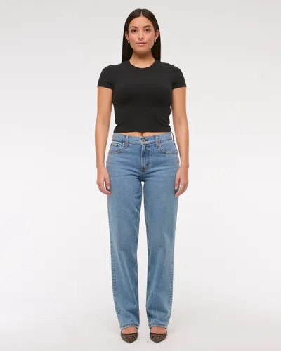 Abercrombie & Fitch Curve Love Mid Rise 90s Straight Jean In Blue