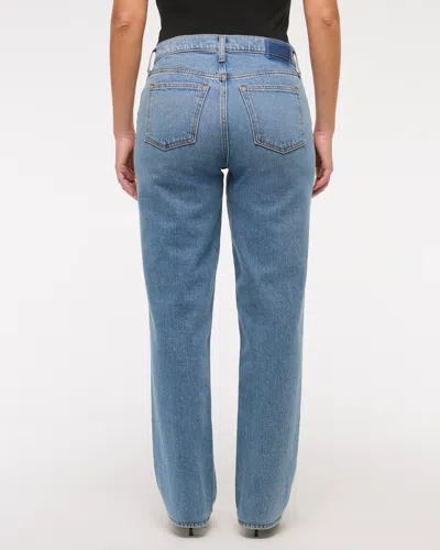Abercrombie & Fitch Curve Love Mid Rise 90s Straight Jean In Blue