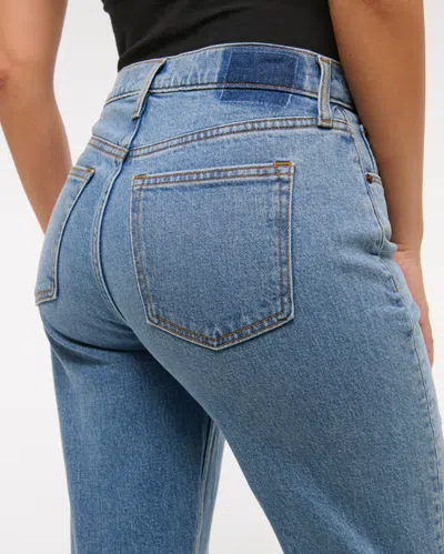 Abercrombie & Fitch Curve Love Mid Rise 90s Straight Jean In Blue