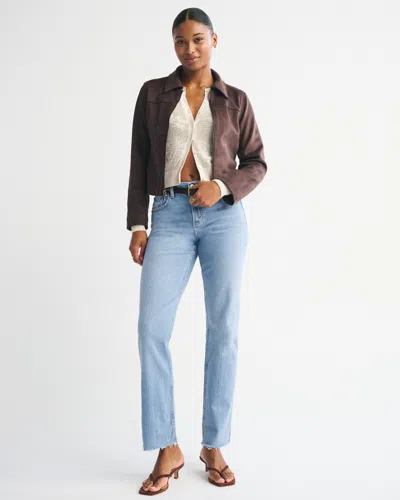 Abercrombie & Fitch Curve Love Mid Rise 90s Straight Raw Hem Jean In Blue