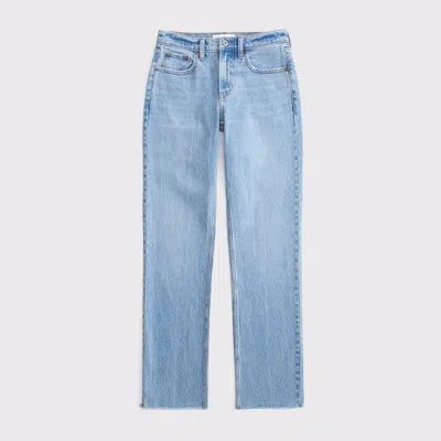 Abercrombie & Fitch Curve Love Mid Rise 90s Straight Raw Hem Jean In Blue