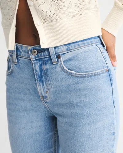 Abercrombie & Fitch Curve Love Mid Rise 90s Straight Raw Hem Jean In Blue