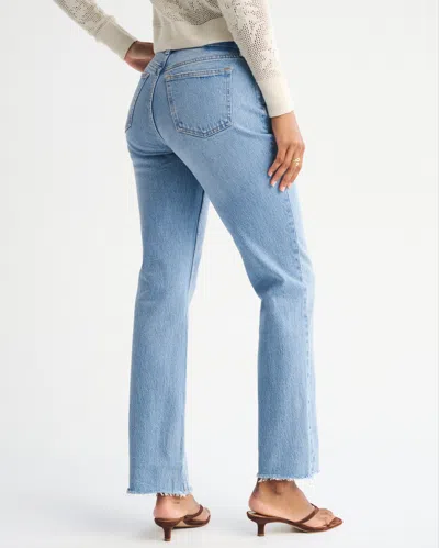 Abercrombie & Fitch Curve Love Mid Rise 90s Straight Raw Hem Jean In Blue