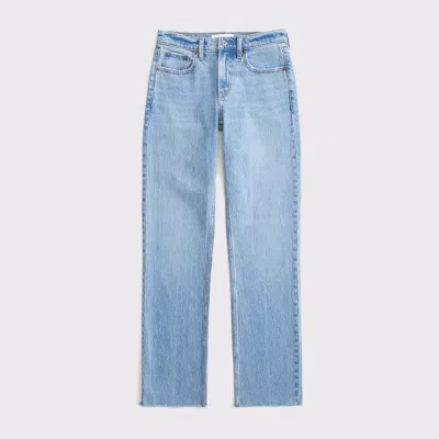 Abercrombie & Fitch Mid Rise 90s Straight Raw Hem Jean In Blue