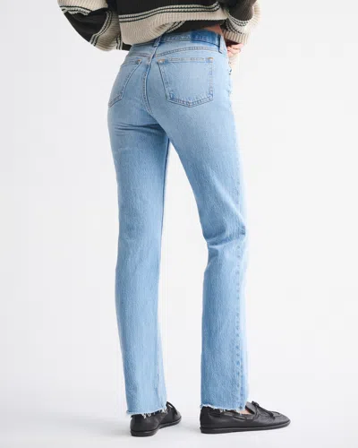 Abercrombie & Fitch Mid Rise 90s Straight Raw Hem Jean In Blue