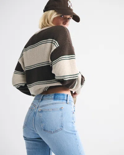 Abercrombie & Fitch Mid Rise 90s Straight Raw Hem Jean In Blue